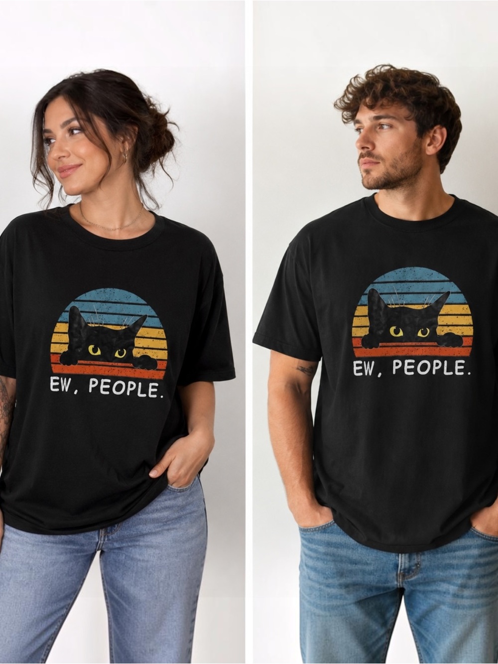 Unisex XXL Black ‘Ew, People’ Cat Graphic T-Shirt